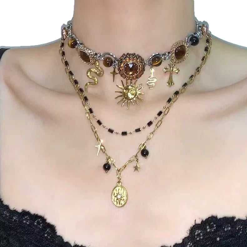 Wholesale Trendy Layered Sunflower Cross Snake Pendant Necklace Fashion Accessory for Women