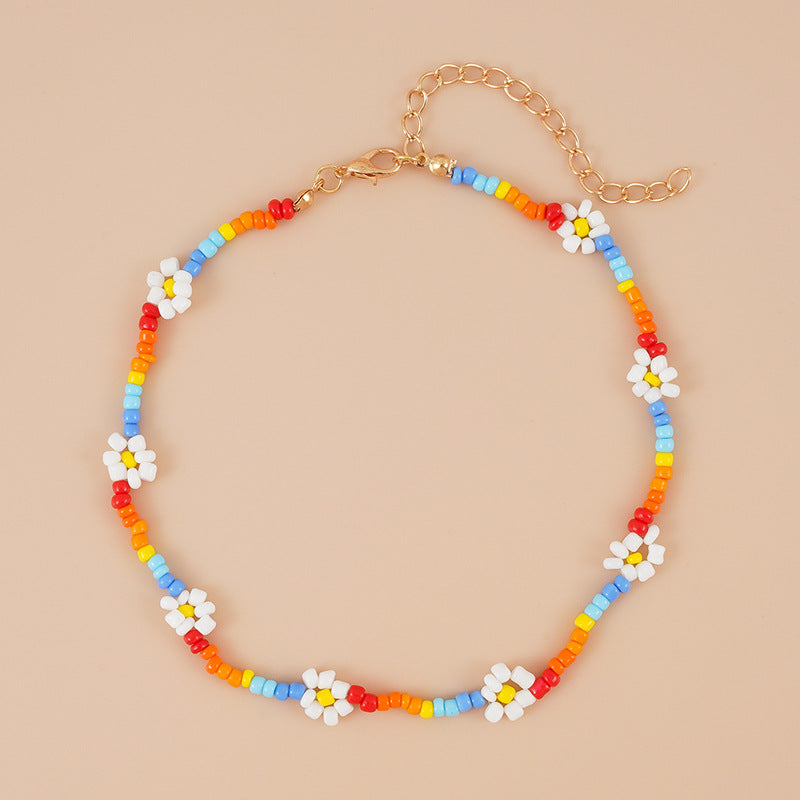 Wholesale Rice Bead Bracelet Rainbow Color Handmade Beaded Braided Flower Necklace ACC-BT-Ditong004