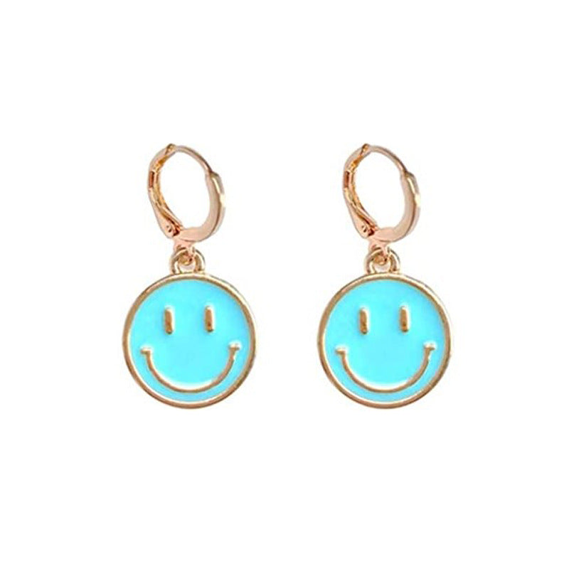 Wholesale creative cute alloy oil drop colorful smiley face earrings
