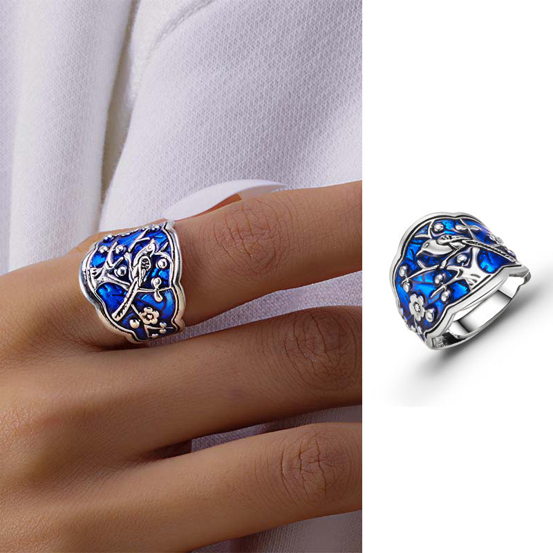 Wholesale Plum Blossom Magpie Open Adjustable Ring ACC-RS-Gangm003
