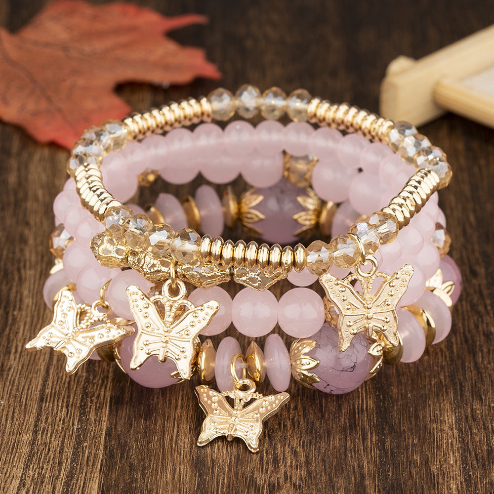 Wholesale Bohemian Multi-layer Crystal Beads Butterfly Pendant Colorful Bracelet ACC-BT-Lijie009