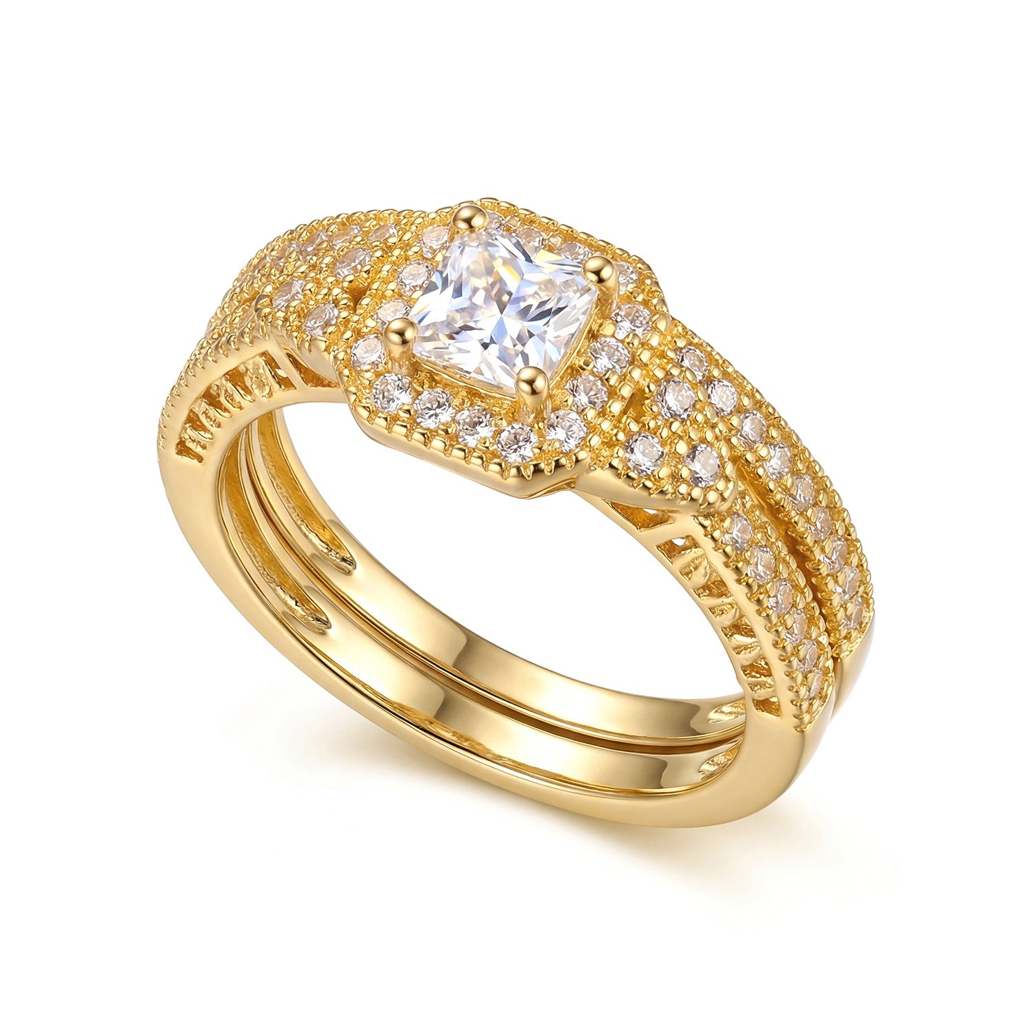 Wholesale Three In One Heart Shaped Copper Zircon Ring Trendy Everyday Jewelry Accessory