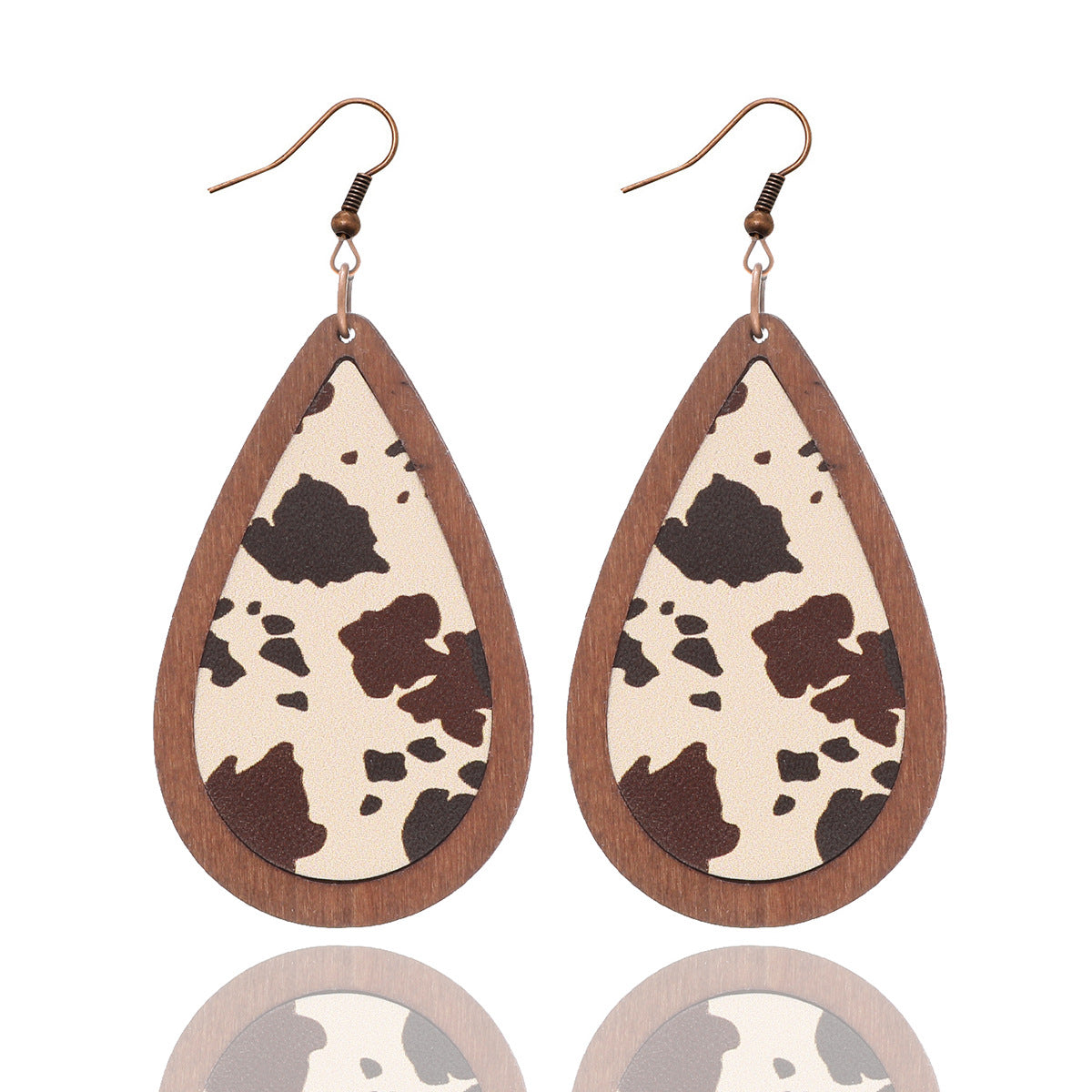 Wholesale Denim Cactus Cow Head Vintage Totem Pattern Leather Wood Earrings