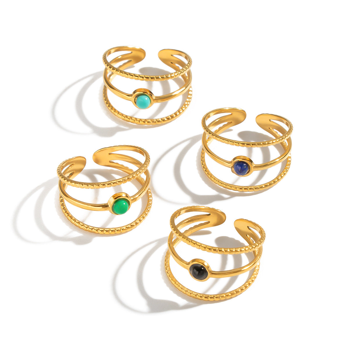 Wholesale Geometric Natural Stone Stainless Steel Open Ring Adjustable 18K Gold Plated Jewelry Accessory For Women Boutique Resale
