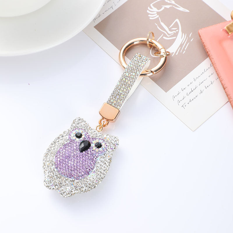 Wholesale diamond-studded owl keychain accessories cartoon cute car key ring bag pendant