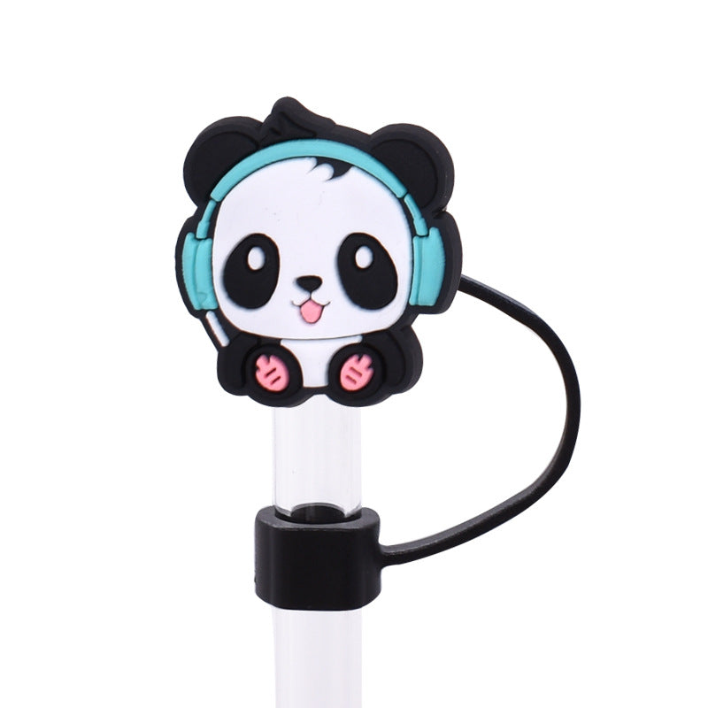 Wholesale Random 100pcs Cute Panda Series PVC Soft Straw Tube Cap