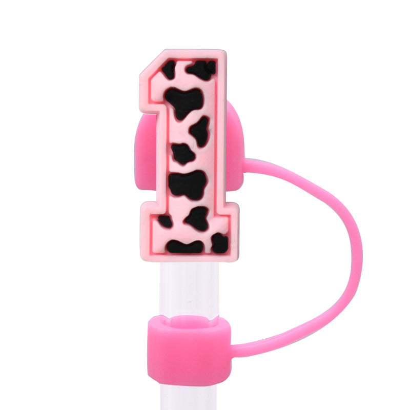 Wholesale Random 100pcs Pink leopard print cartoon Straw Cover Straw Tube Cap