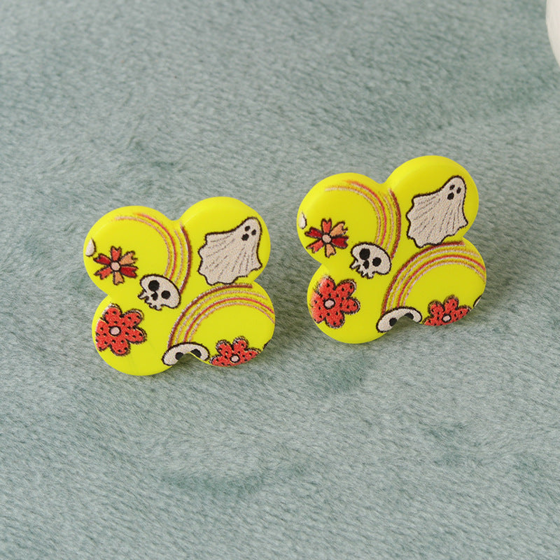 Wholesale   Ghost Bat Geometric Flowers Acrylic Earrings