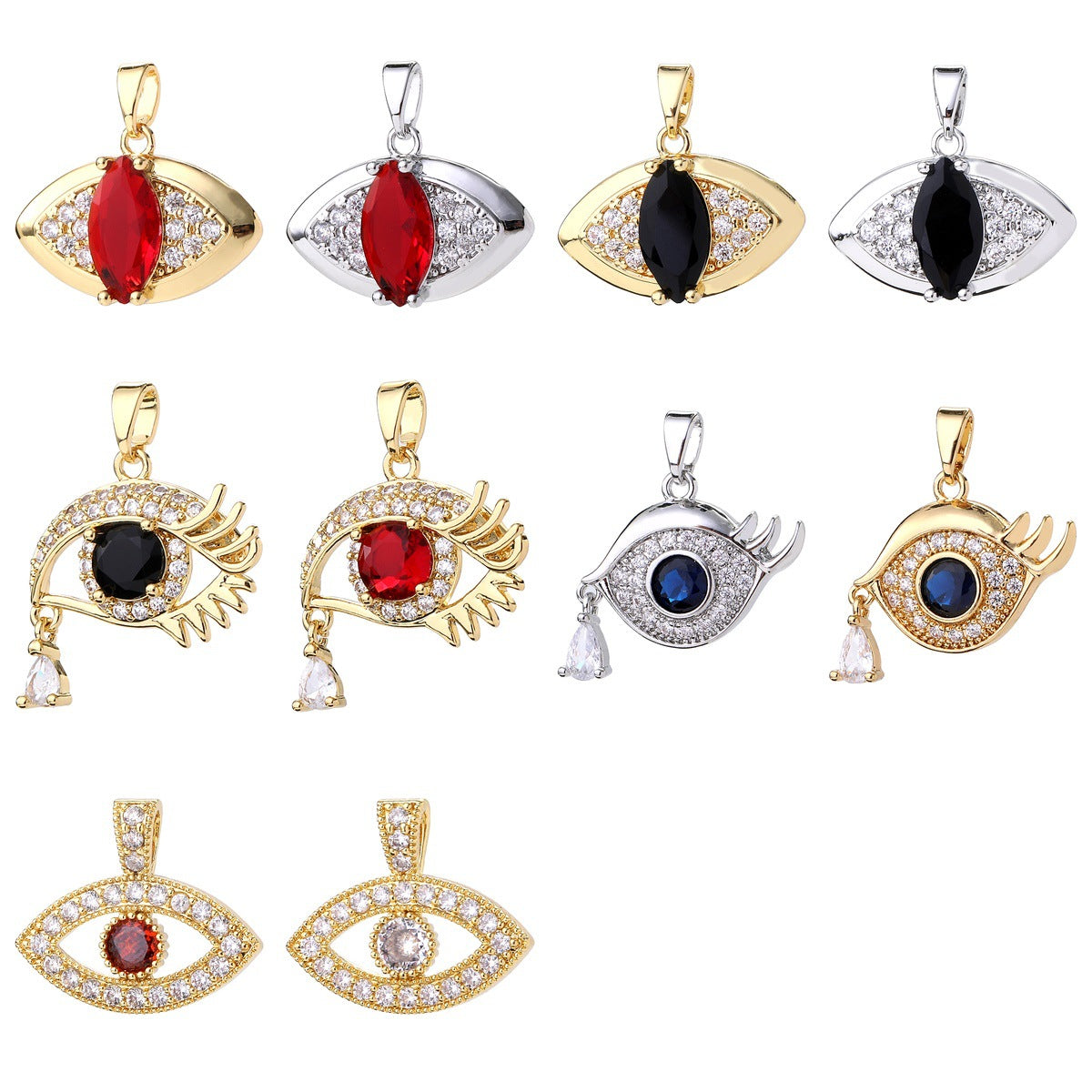 Wholesale 14K Gold Plated Brass Evil Eye Pendant Micro Set Zircon Dark Style Necklace Charm Fashion Accessory For Layering Jewelry Gift Resale