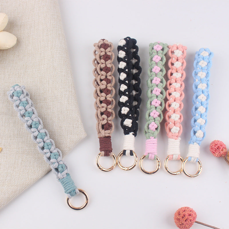 Wholesale  pure hand-woven cartoon flower pattern lanyard keychain
