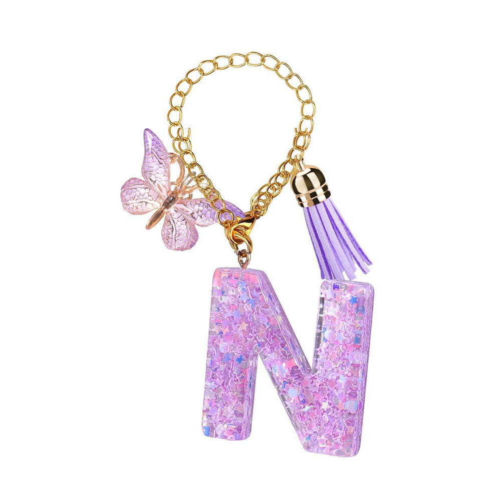 Wholesale  26 Letters Butterfly Tassel Pendant Keychains