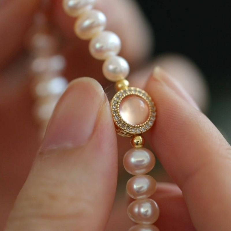 Wholesale French Style Pink Imitation Pearl Heart Beaded Bracelet Fashion Jewelry Accessory Boutique Resale Gift