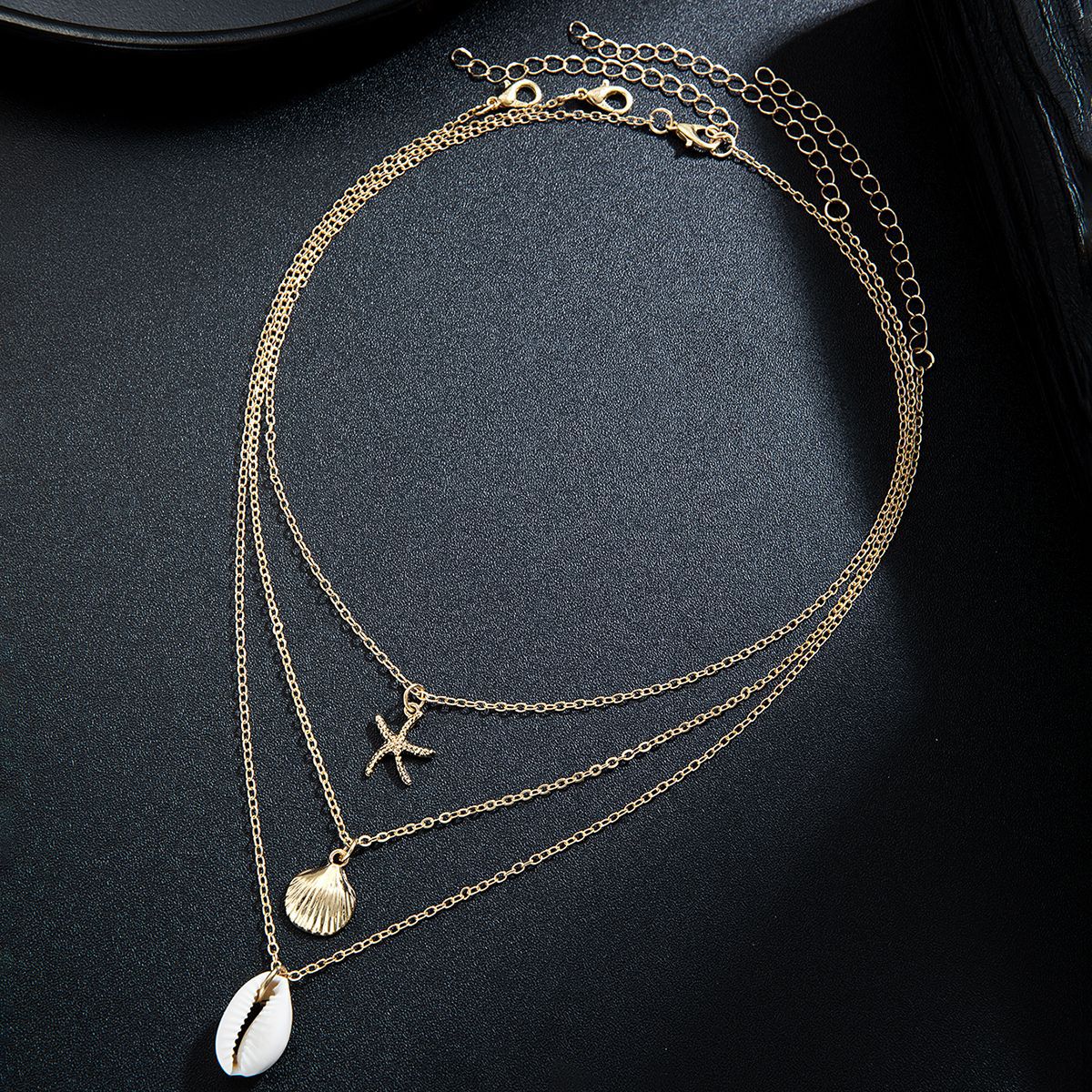 Wholesale Bohemian natural shell alloy starfish alloy scallop pendant metal chain