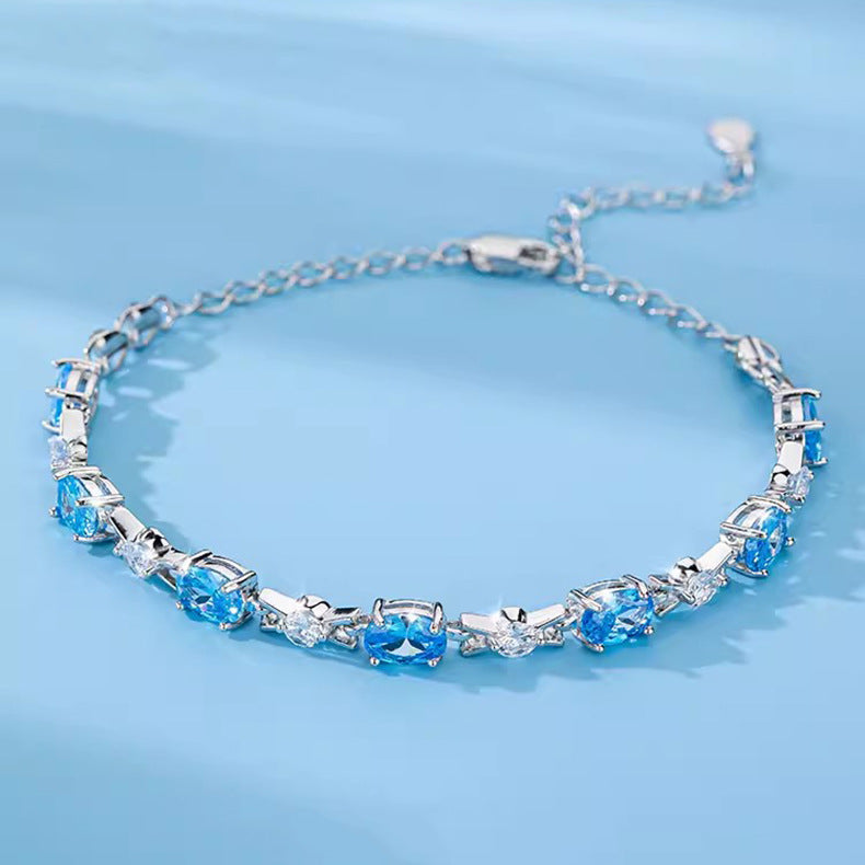 Wholesale s925 silver blue crystal bow bracelet