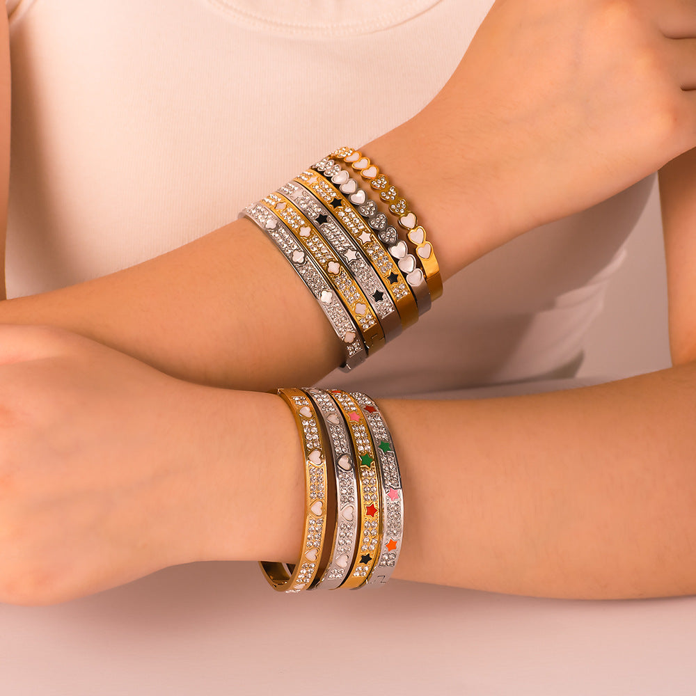 Wholesale Stainless Steel Inlaid Zircon White Shell Full Diamond 18K Gold Color Bracelet ACC-BT-XinY026