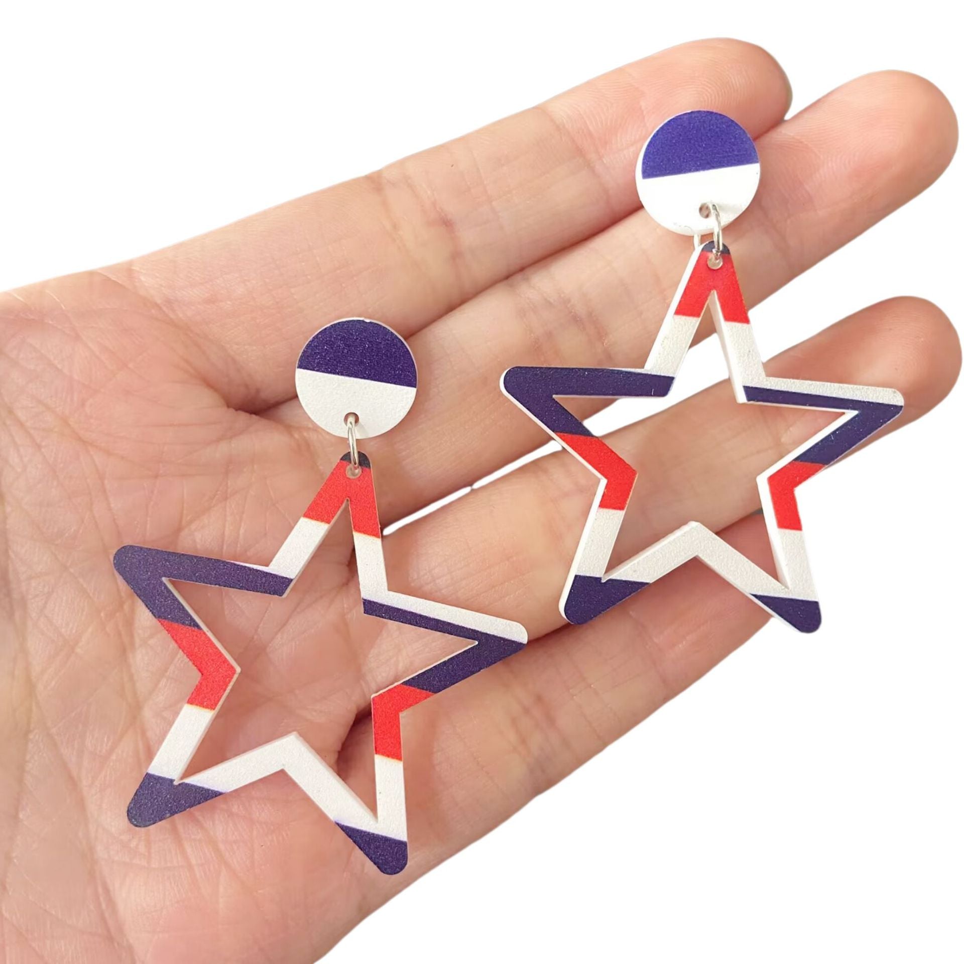 Wholesale USA Patriotic Acrylic Heart Star Earrings - Trendy Jewelry Accessory for Boutique Resale