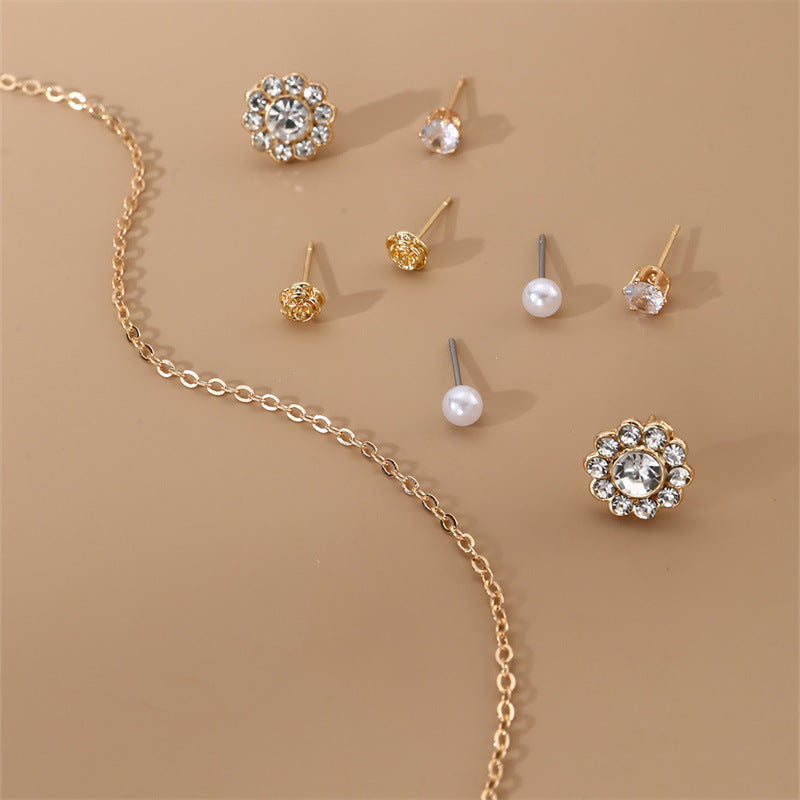 Wholesale  Gold Hollow Earrings Pearl Flower Jewelry