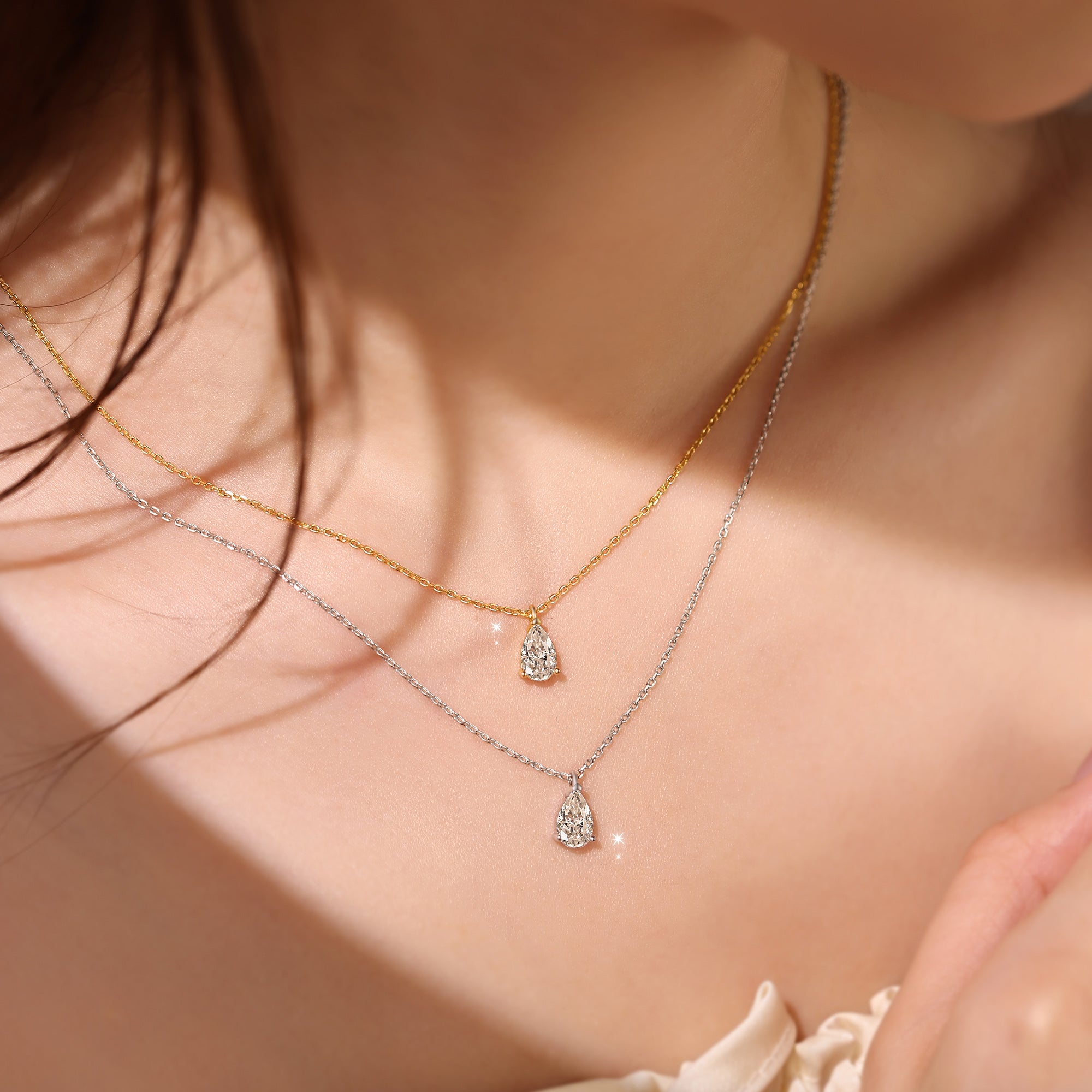 Wholesale Sterling Silver Zircon Water Drop Necklace White Gold Plated Collarbone Chain Simple Chic For Women Everyday Gift Boutique Fashion Accessory