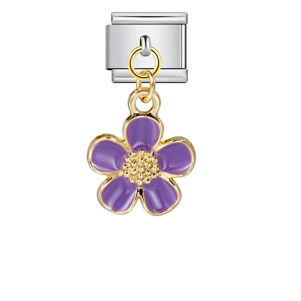 Wholesale Italian Charm Bracelet 9mm DIY single handmade flowerCreative Stainless Steel Composable Bracelet