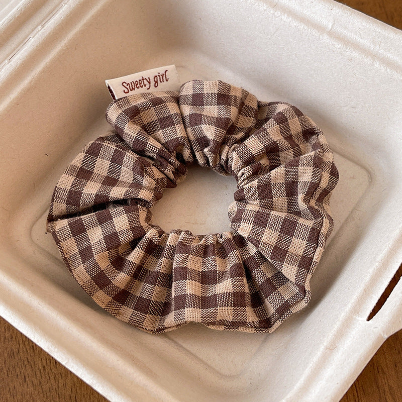 Wholesale Sweet College Style Milk Blue Plaid Lace Scrunchie With Cream Bow Fashion Hair Accessory For Boutique Resale