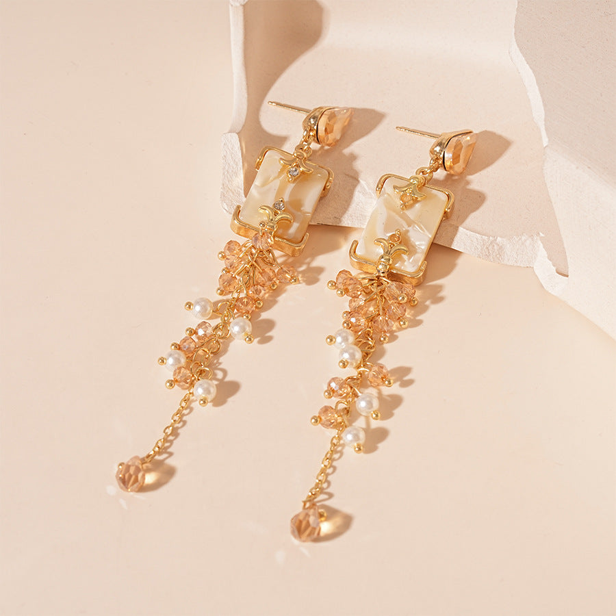 Wholesale  Pearl Diamond Drops Iris Flower Silver Earrings