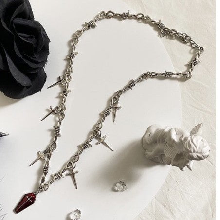 Wholesale Gothic Harajuku Street Necklace Alloy Coffin Cross Sword Pendant Fashion Accessory