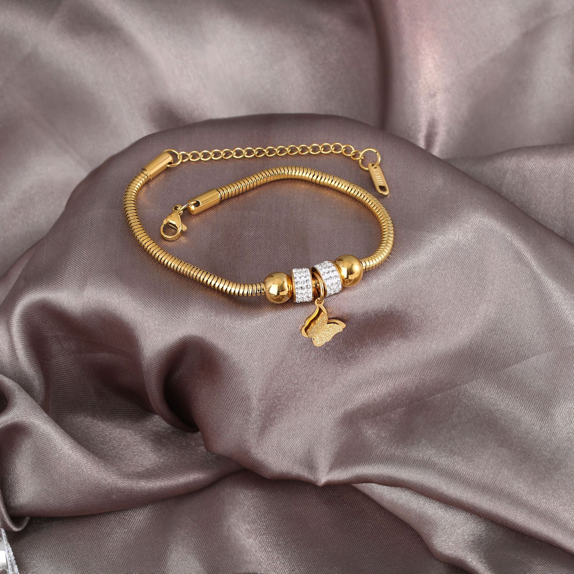 Wholesale  Personality racelet Diamond Butterfly Titanium Steel Bracelet