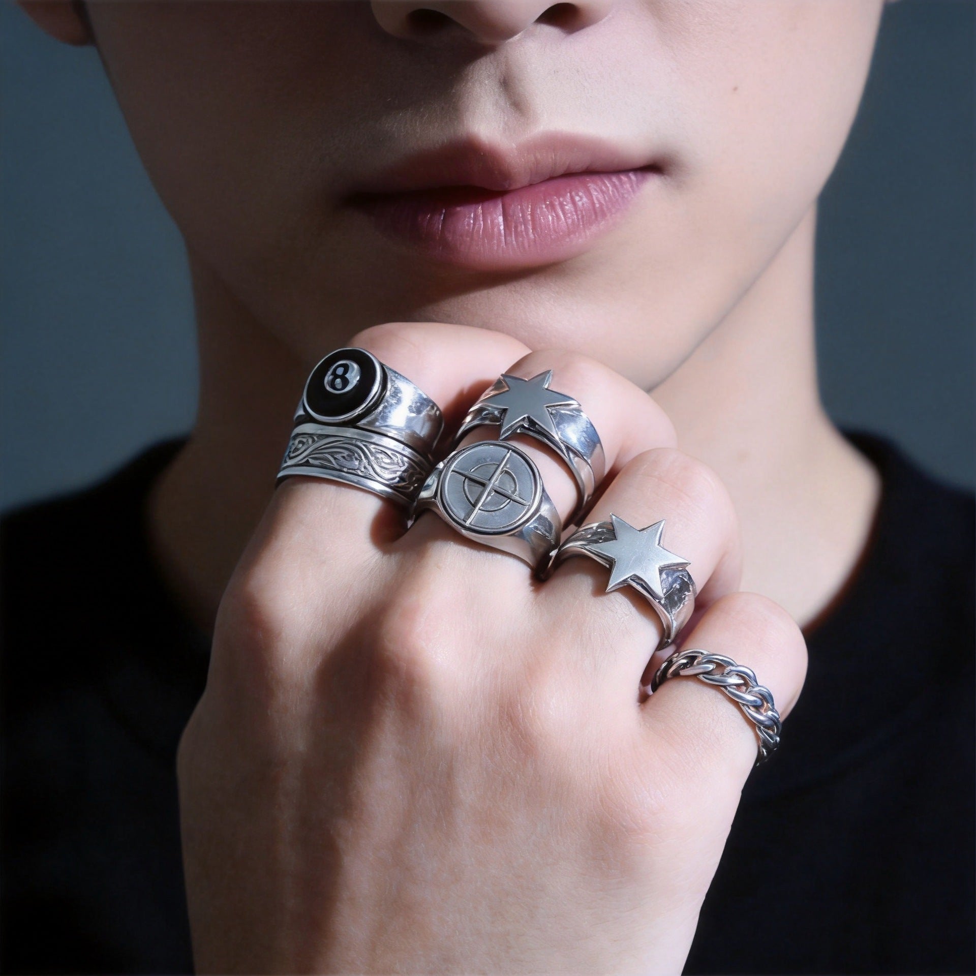 Wholesale Trendy Punk Style Cross and Hexagram Stackable Ring Set Alloy Jewelry Accessory