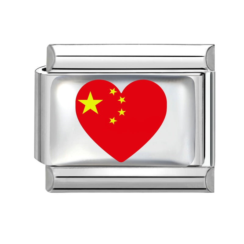 Wholesale Electroplated Stainless Steel Heart Italian Flag Charm DIY Bracelet Jewelry Accessory Boutique Resale