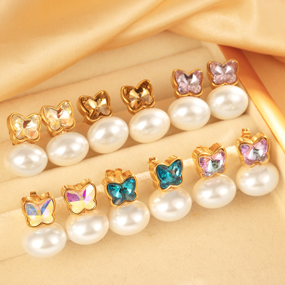 Wholesale Stainless Steel Butterfly Pearl Earrings Fashion Accessory for Women Boutique Resale