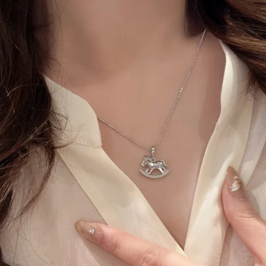 Wholesale Ice Cracker Rocking Horse Pendant Necklace