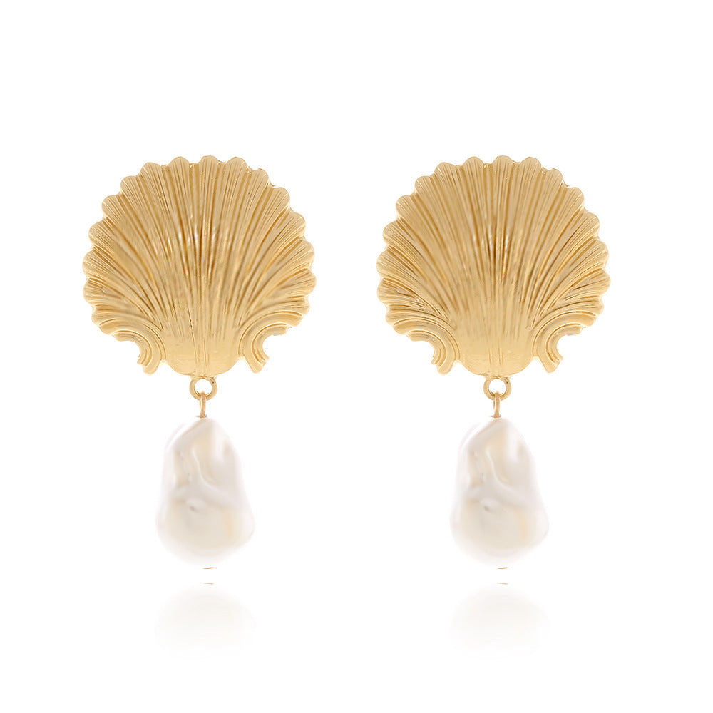 Wholesale  Alloy Shell Baroque Pearl Pendant Earrings