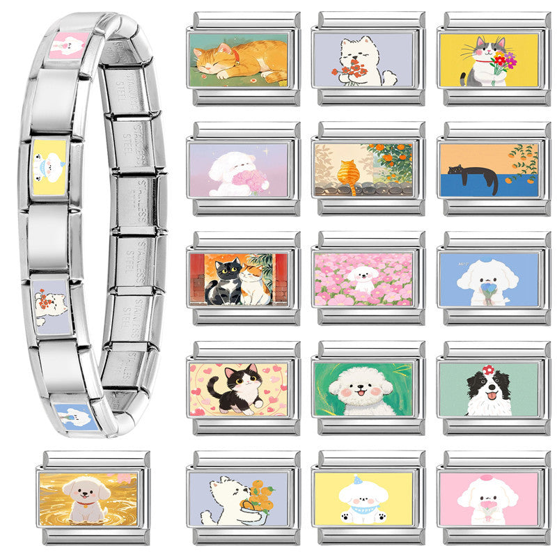 Wholesale 9mm Italian Charm Starter Bracelets DIY Cute Pet Series Stainless Steel Composable Bracelet