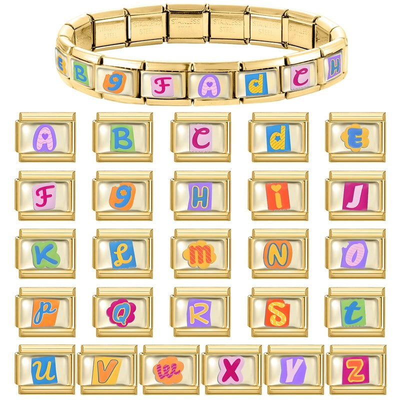 Wholesale 9mm Italian Charm Starter Bracelets DIY Letter Series Stainless Steel Composable Bracelet