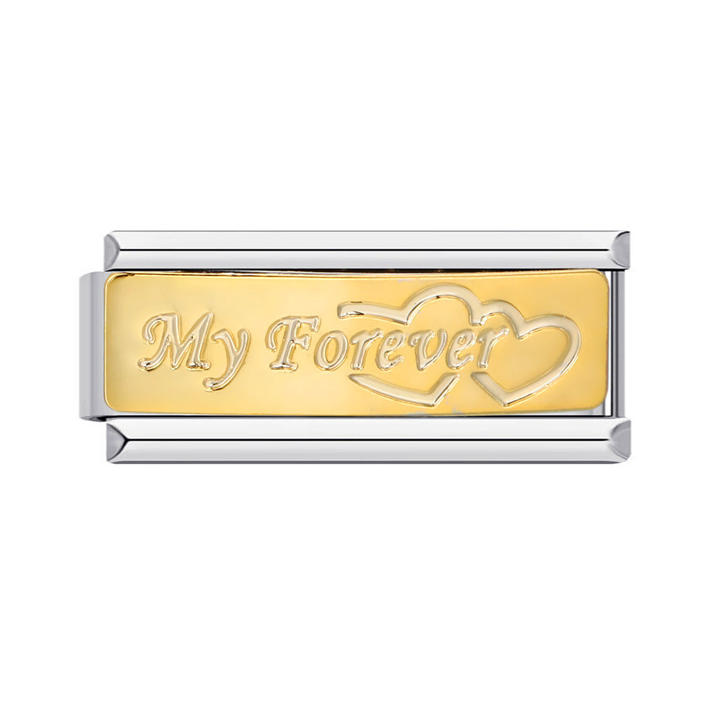 Wholesale  Italian Module Long Edition Letter Titanium Steel Welding Oil Dropping DIY  Charm