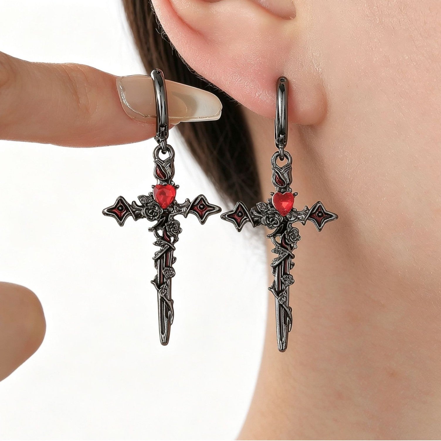 Wholesale Black Gothic Cross Earrings - Retro  Party Jewelry Accessory