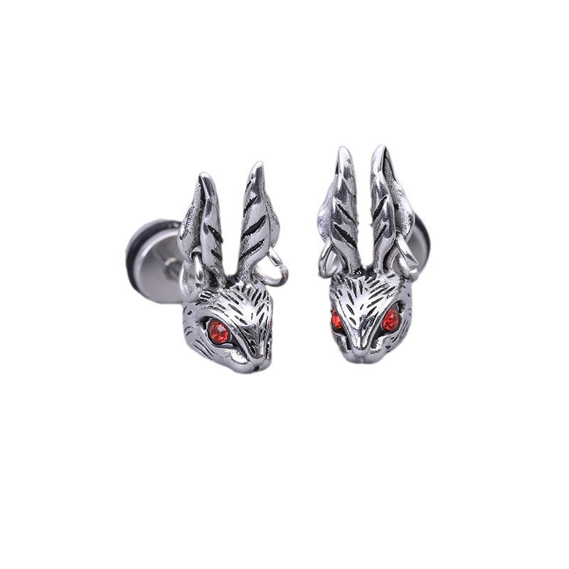 Wholesale Crimson Eyes Rabbit Titanium Steel Earrings