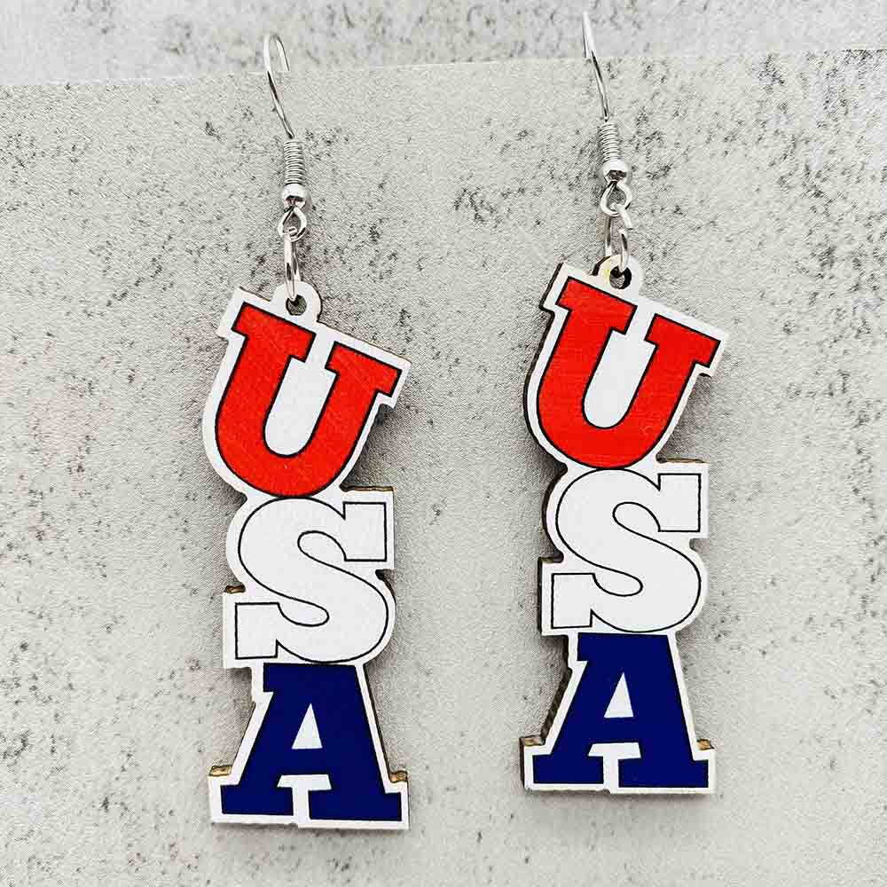 Wholesale Wooden Western-Style Stud Earrings  Wood Earrings Independence Day