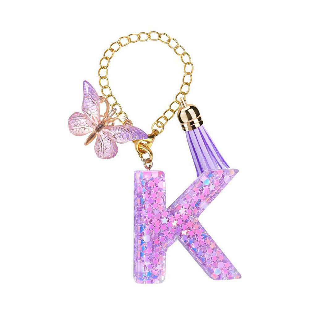 Wholesale  26 Letters Butterfly Tassel Pendant Keychains