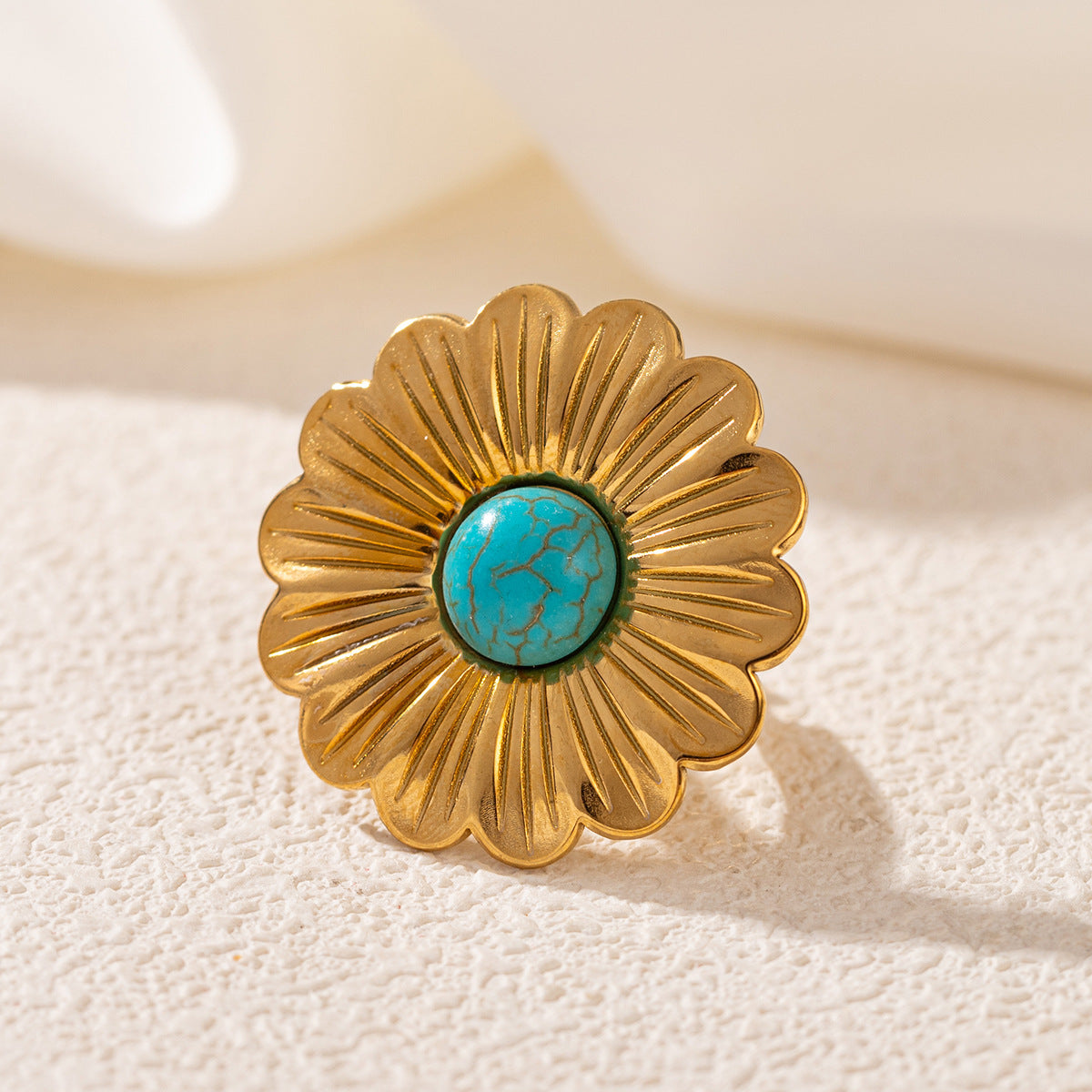 Wholesale Stainless Steel 18K Gold Open Turquoise Ring