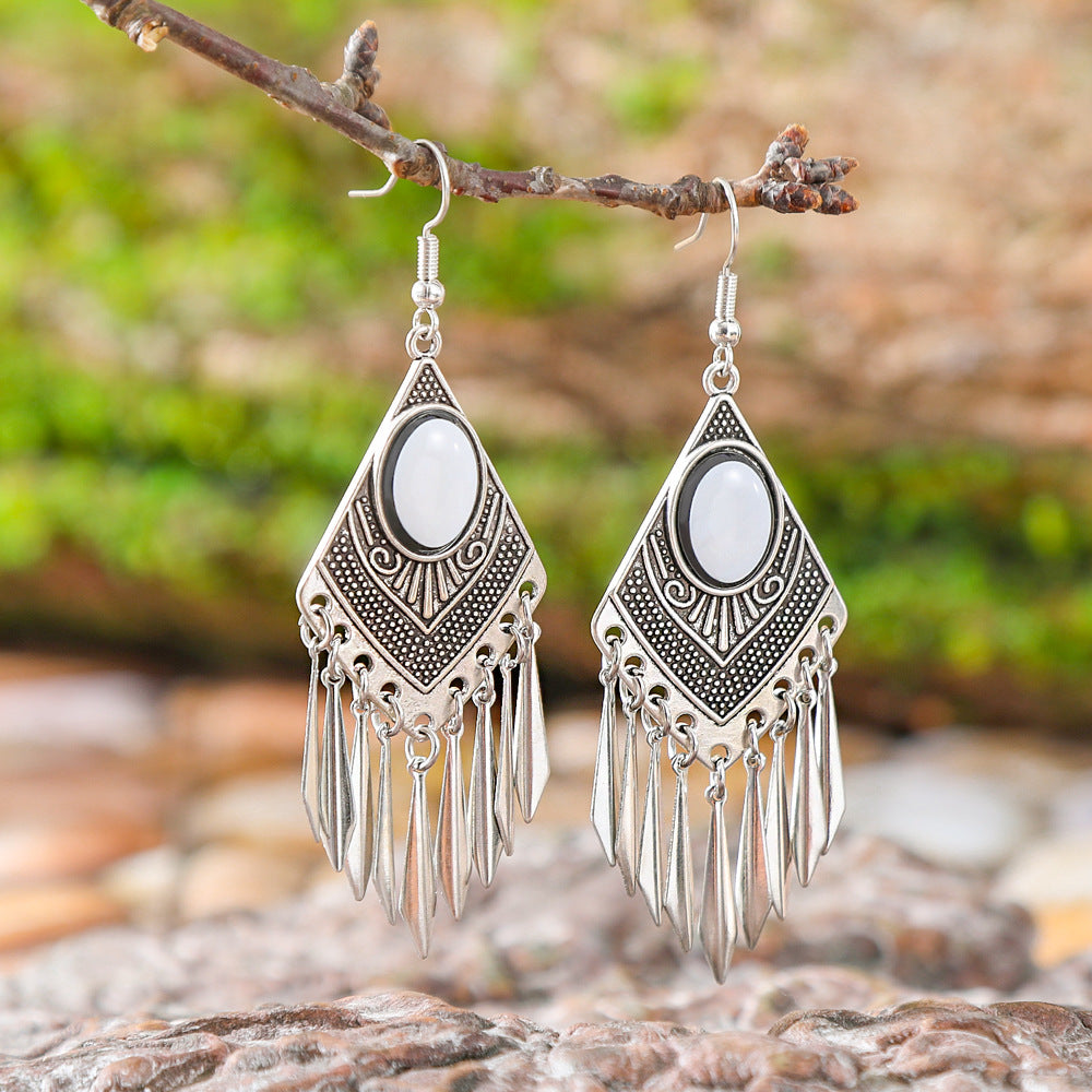 Wholesale Retro Turquoise Tassel Earrings European Style Jewelry Accessory Gift