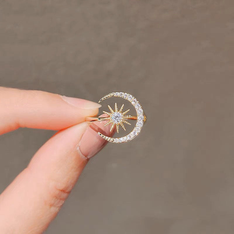 Wholesale Sun Moon Geometric Ring,  Zinc Alloy Light Luxury Jewelry Accessory,  Gift