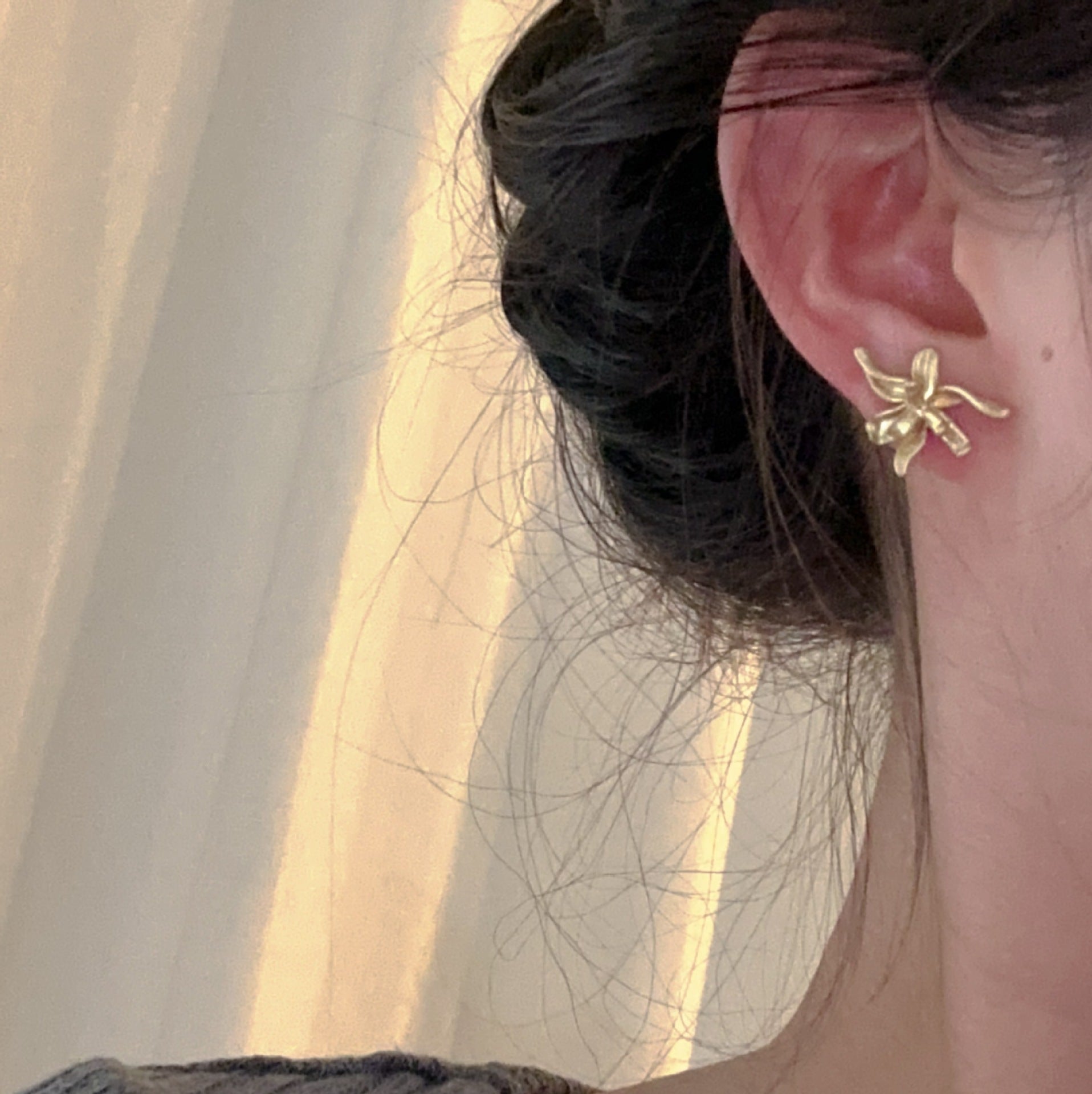 Wholesale Korean Style Irregular Matte Iris Flower Earrings - Copper Electroplated,  Boutique Resale Jewelry Accessory