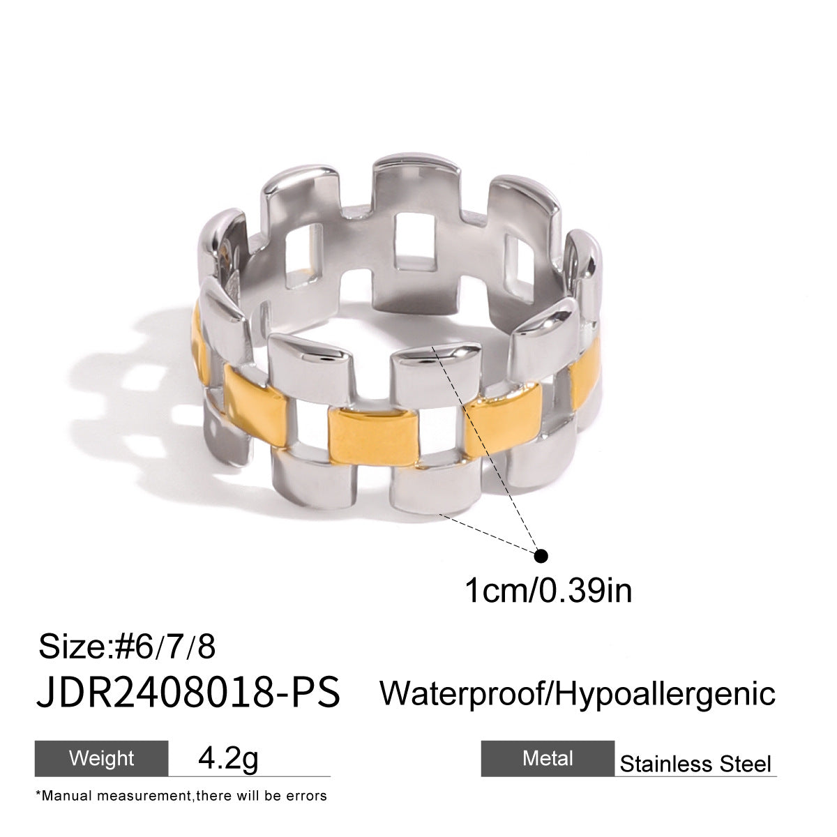 Wholesale  18k stainless steel three-layer square square hollow ring