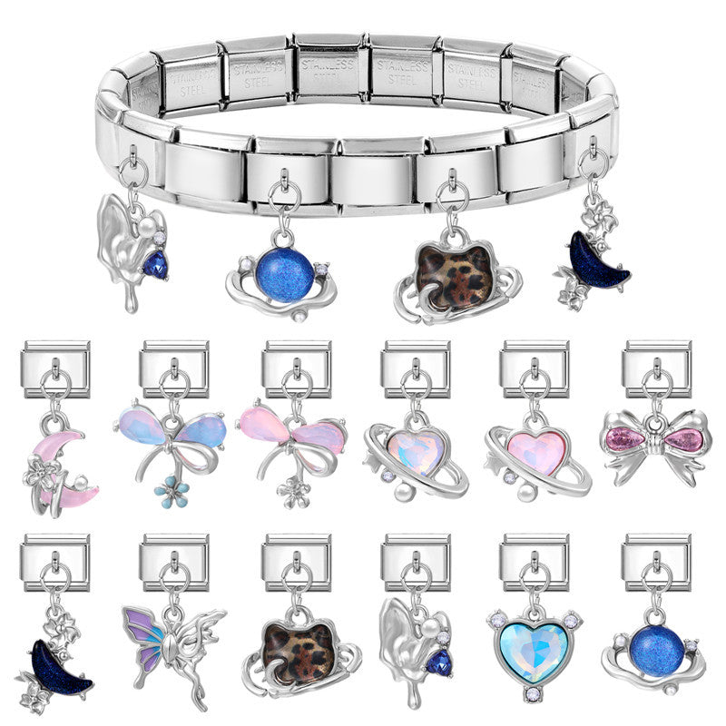 Wholesale Italian modular steel heart pendant DIY bracelet accessories