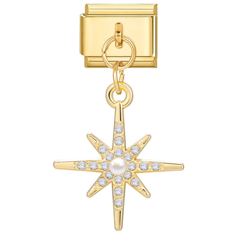 Bracelet de charme italien en gros 9 mm DIY Splicing Gold Star Heart Titanium Steel Bracelet composable