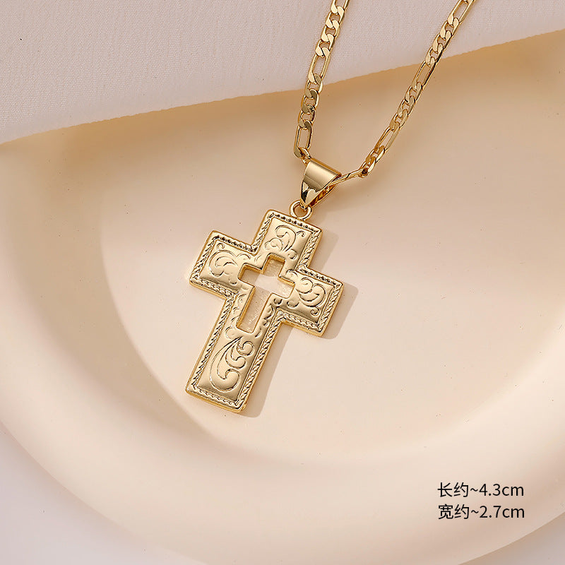 Wholesale Amazon Hot Selling Ins Style Retro Cross Pendant Necklace Fashion Trend Copper Plated 18K Real Gold Pendant