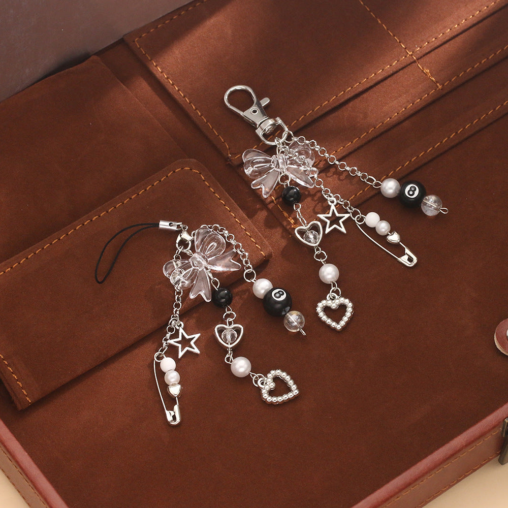 Wholesale Billiard Black 8 Keychain Pendant Acrylic Heart Bead Bow Charm Fashion Decorative Accessory Gift