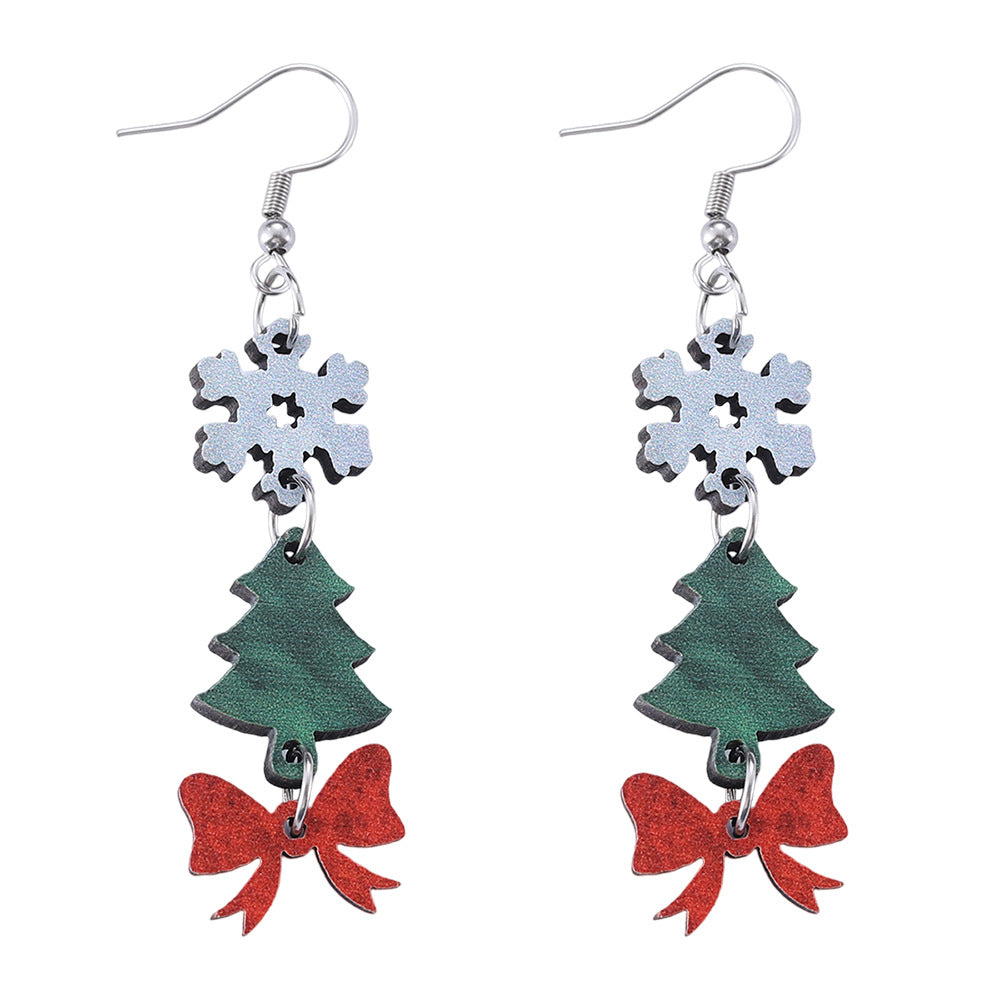 Wholesale Christmas snowflake Christmas tree bow triple ing pendant earrings