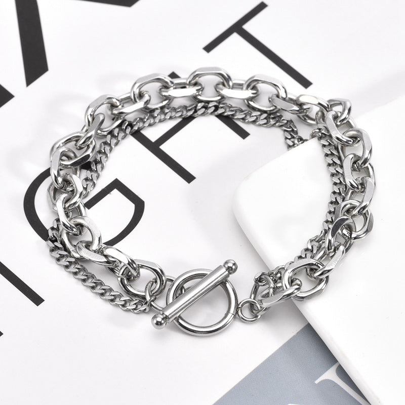 Wholesale Stainless Steel Ot Buckle Double Layer Hip Hop Bracelet